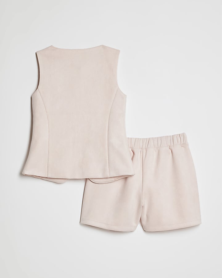 Girls Pink Faux SuedeWaistcoat Set
