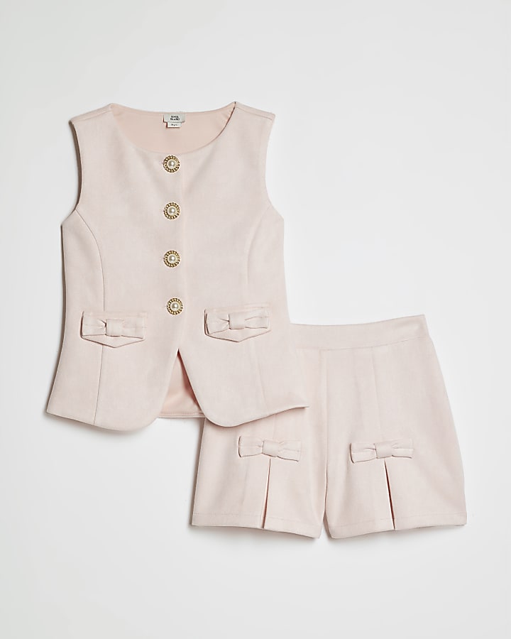 Girls Pink Faux SuedeWaistcoat Set