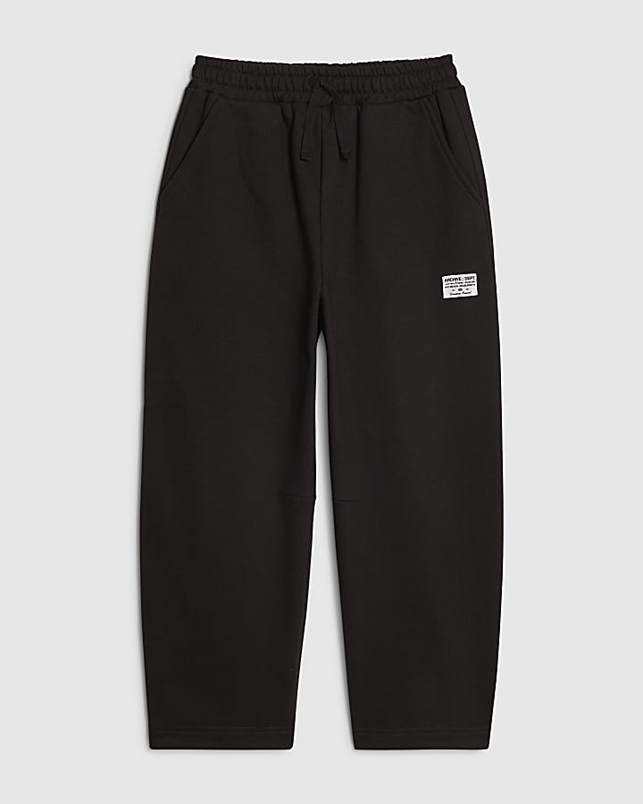 Boys Black Barrel Leg Joggers