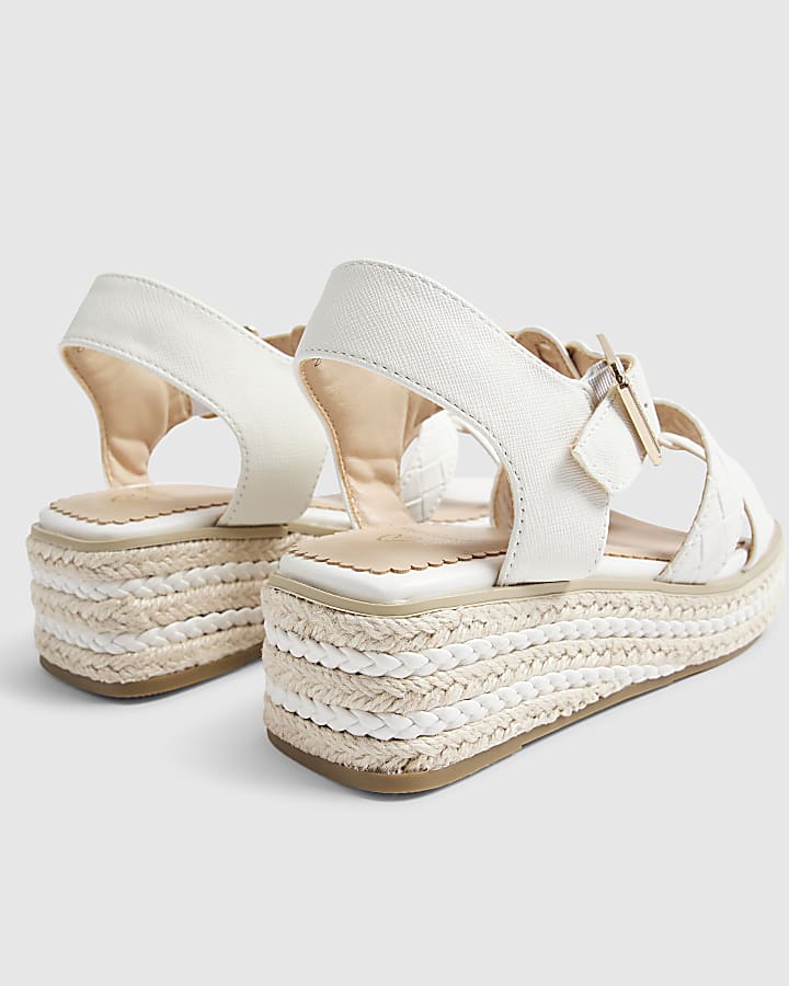 Girls White T Bar RI Heart Wedges