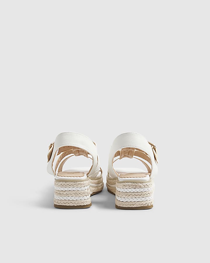 Girls White T Bar RI Heart Wedges