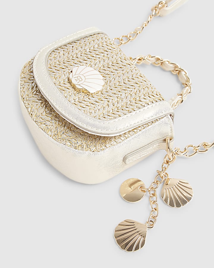 Brown Raffia Sea Shell Mini Cross Body Bag