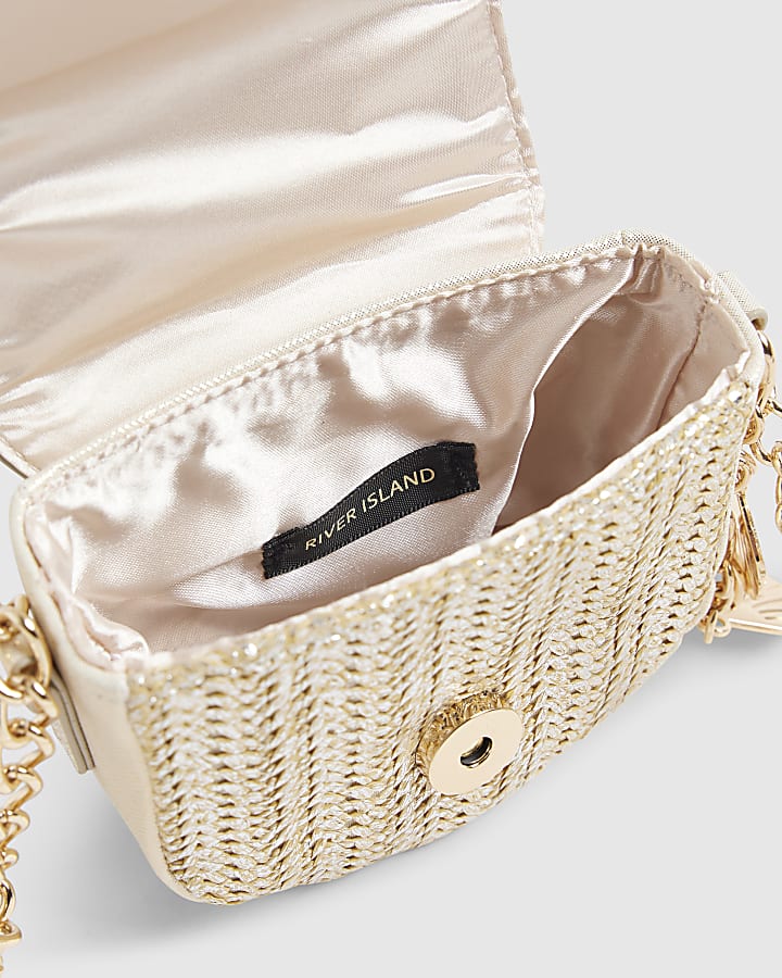 Brown Raffia Sea Shell Mini Cross Body Bag