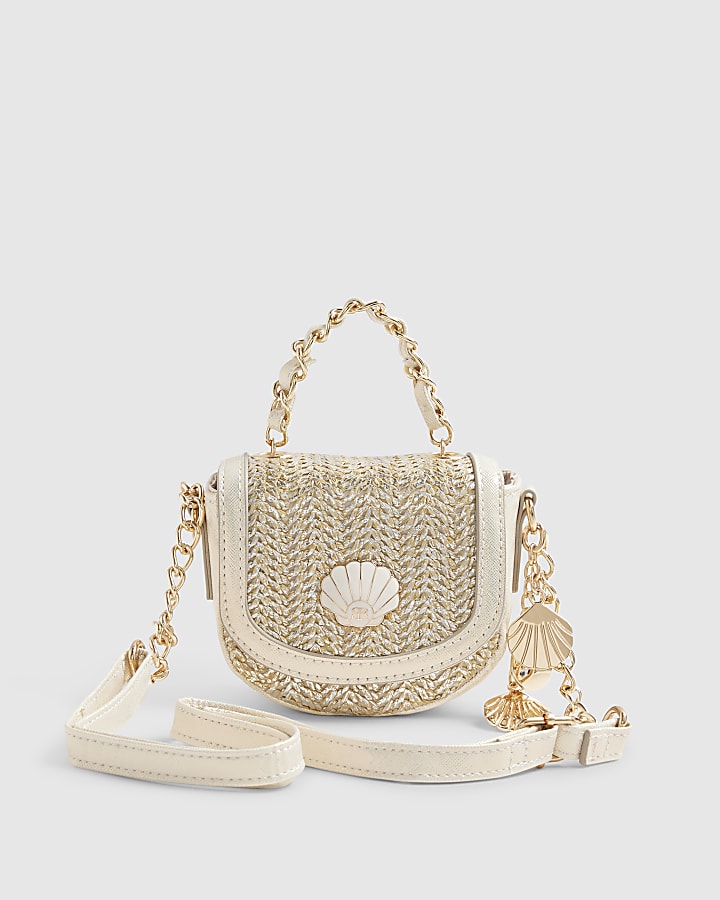 Brown Raffia Sea Shell Mini Cross Body Bag