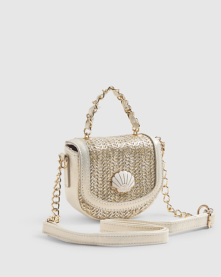 Brown Raffia Sea Shell Mini Cross Body Bag