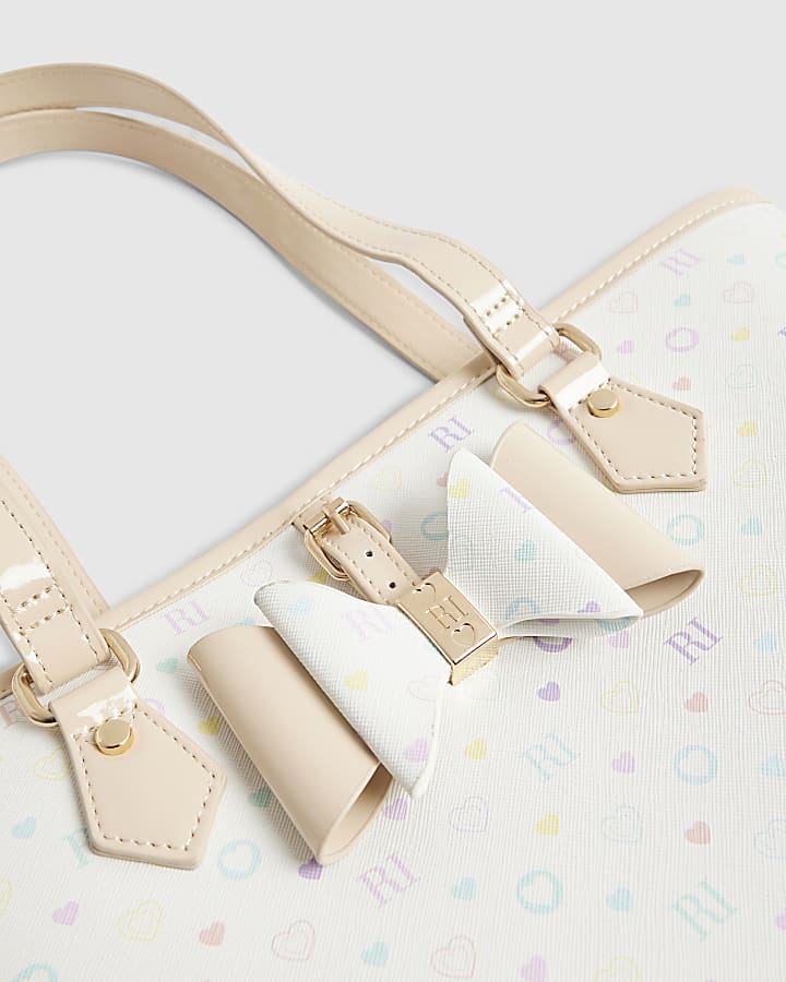 Girls White Monogram Shopper Bag