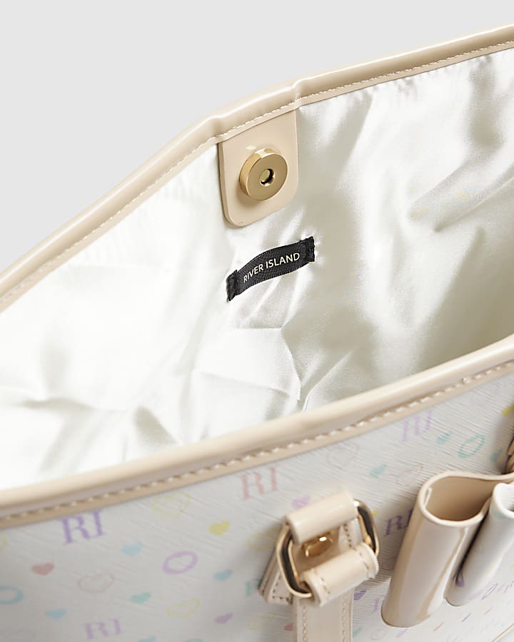 Girls White Monogram Shopper Bag