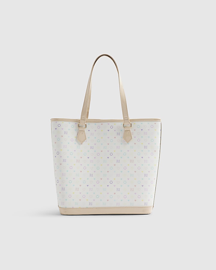 Girls White Monogram Shopper Bag