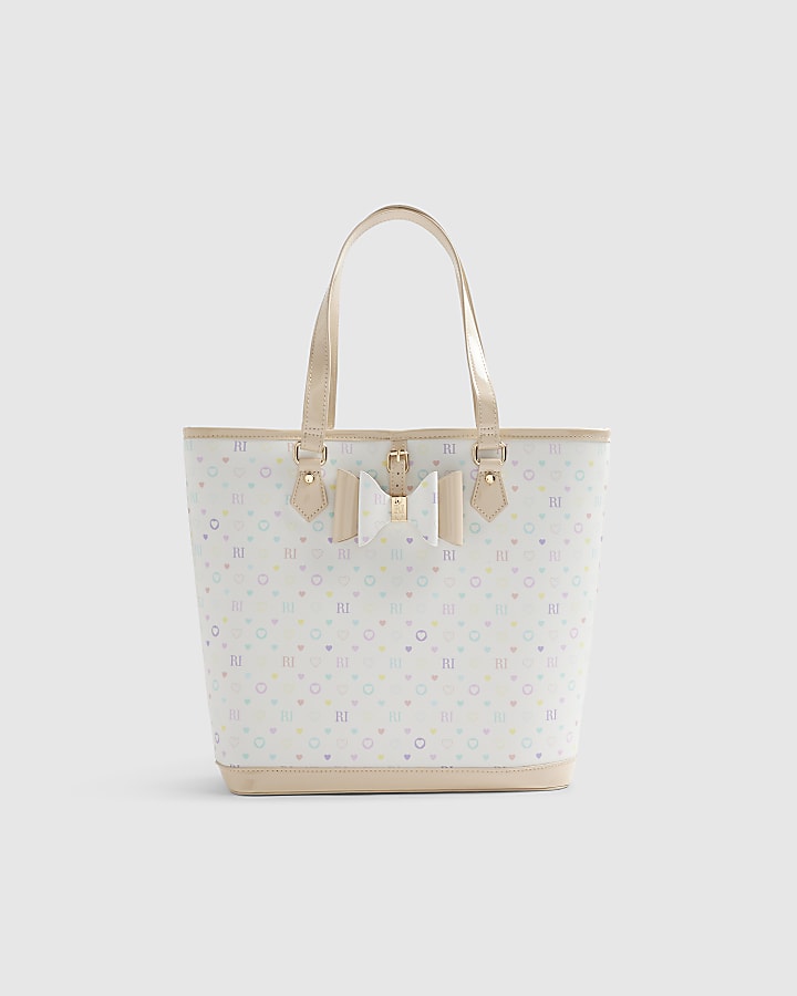 Girls White Monogram Shopper Bag