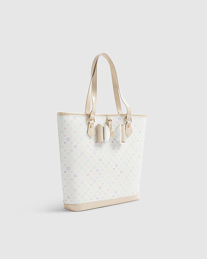Girls White Monogram Shopper Bag