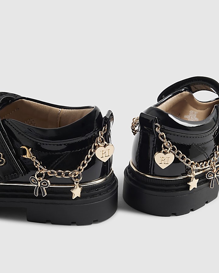 Girls Black Patent Chain Mary Jane Shoes