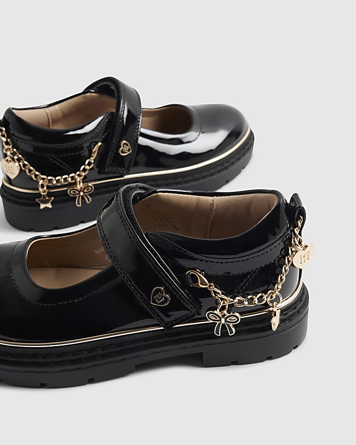 Girls Black Patent Chain Mary Jane Shoes