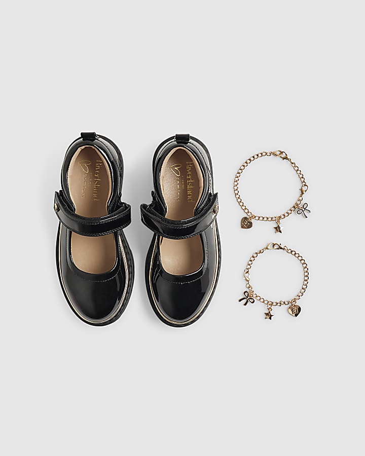Girls Black Patent Bracelet Mary Jane Shoes