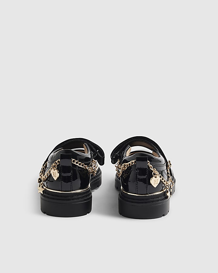 Girls Black Patent Chain Mary Jane Shoes
