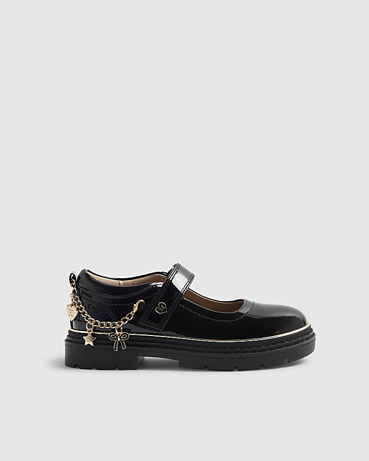 Girls Black Patent Chain Mary Jane Shoes