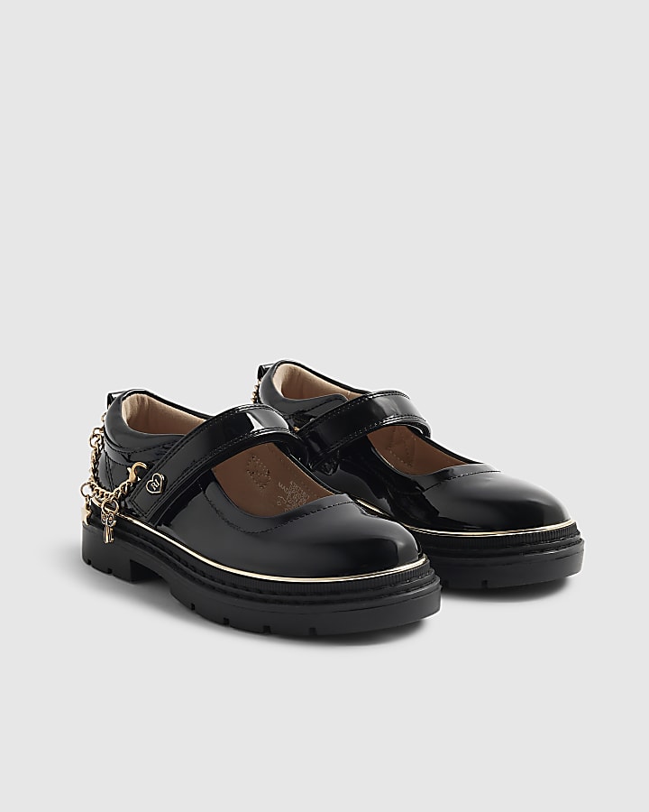 Girls Black Patent Chain Mary Jane Shoes