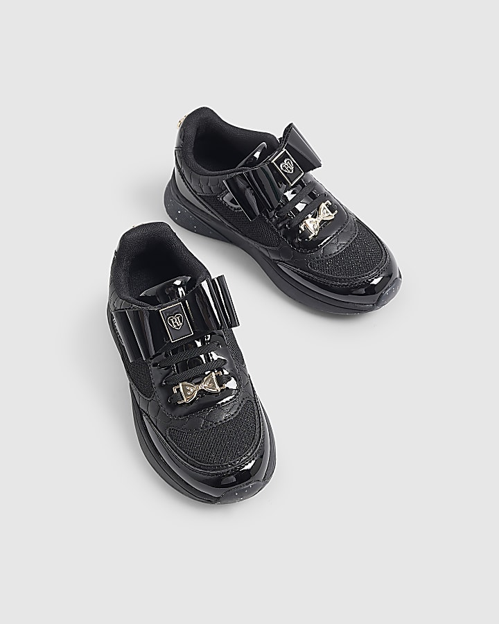 Girls Black Bow Trainers