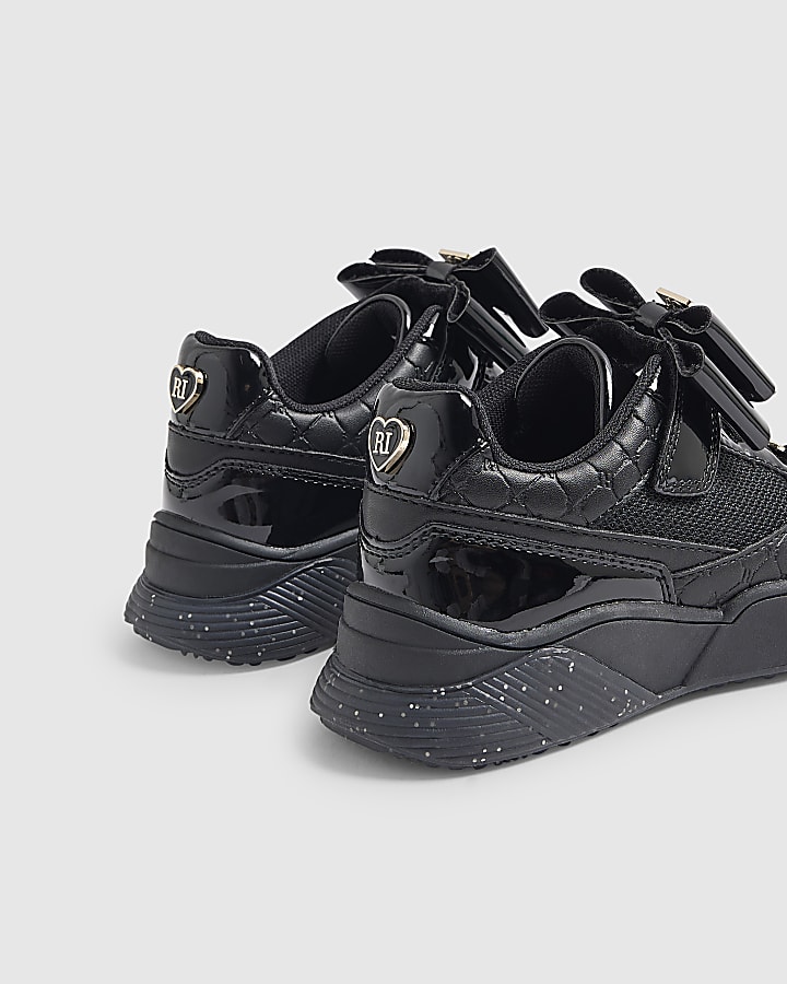 Girls Black Bow Trainers