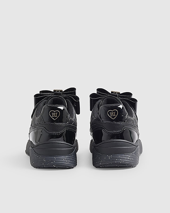 Girls Black Bow Trainers