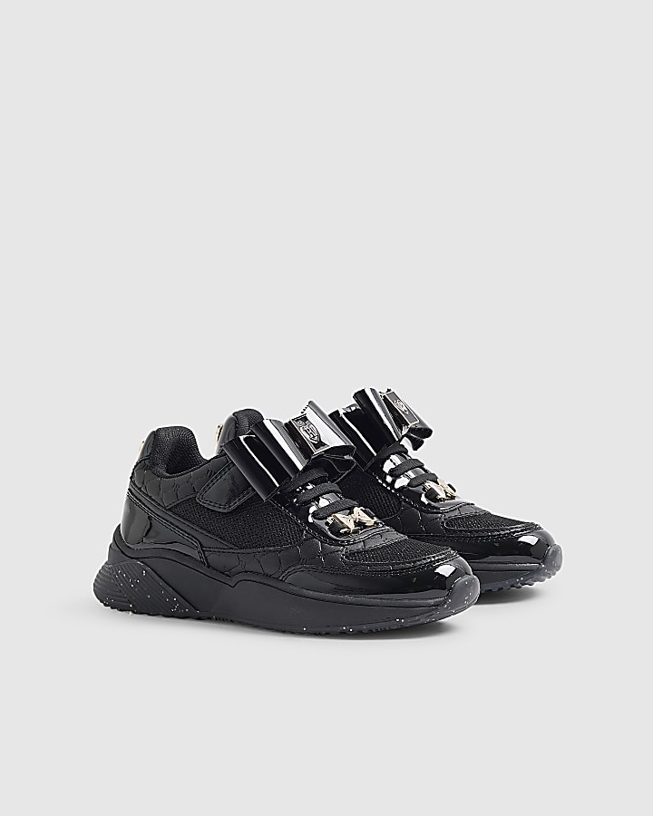 Girls Black Bow Trainers