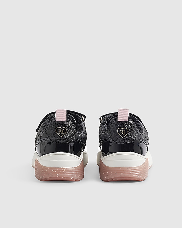 Girls Black Mixed Monogram Bow Trainers