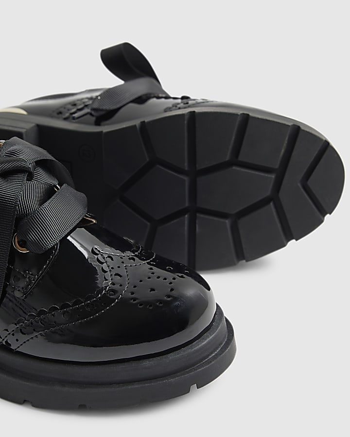 Girls Black Chunky Lace Up Brogue Shoes