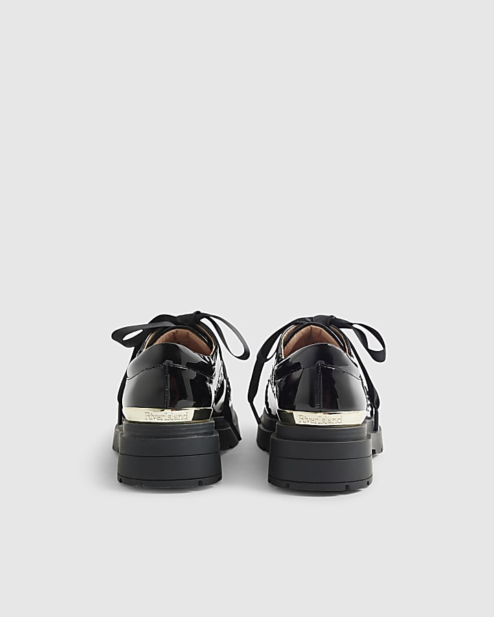 Girls Black Chunky Lace Up Brogue Shoes