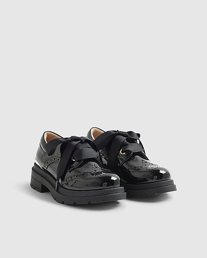 Girls Black Chunky Lace Up Brogue Shoes