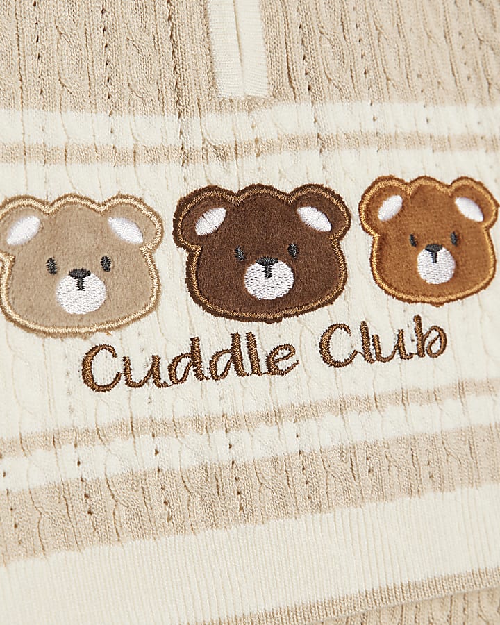 Baby Boys Beige 3D Bear Polo Shirt Set