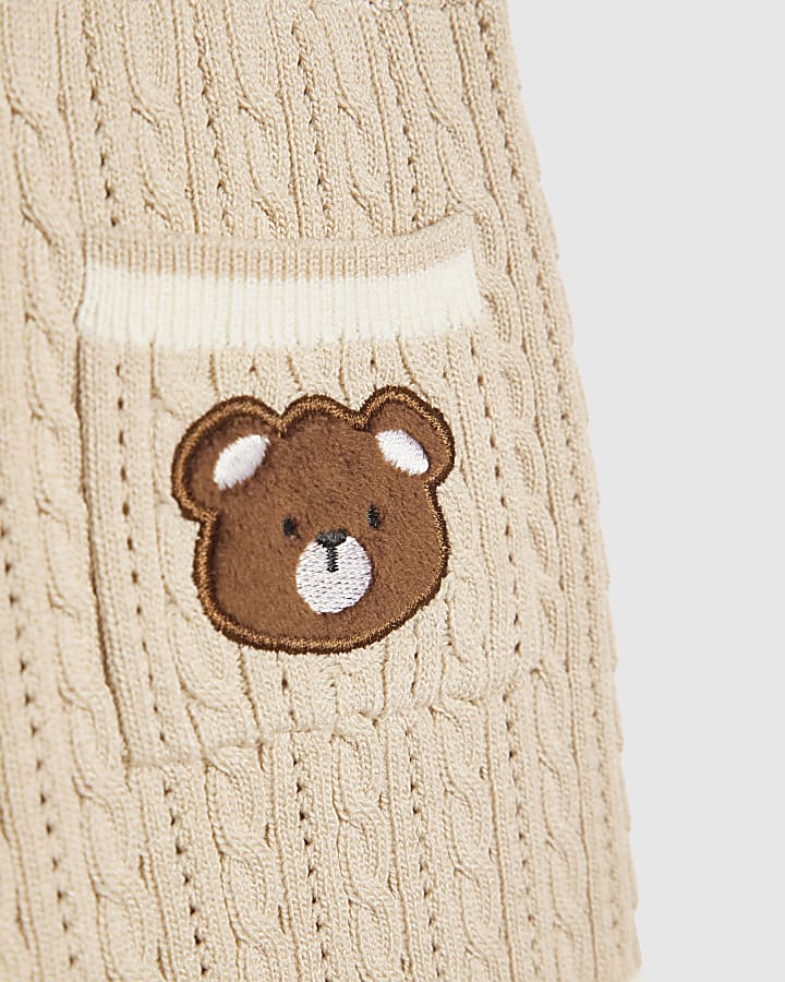 Baby Boys Beige 3D Bear Polo Shirt Set