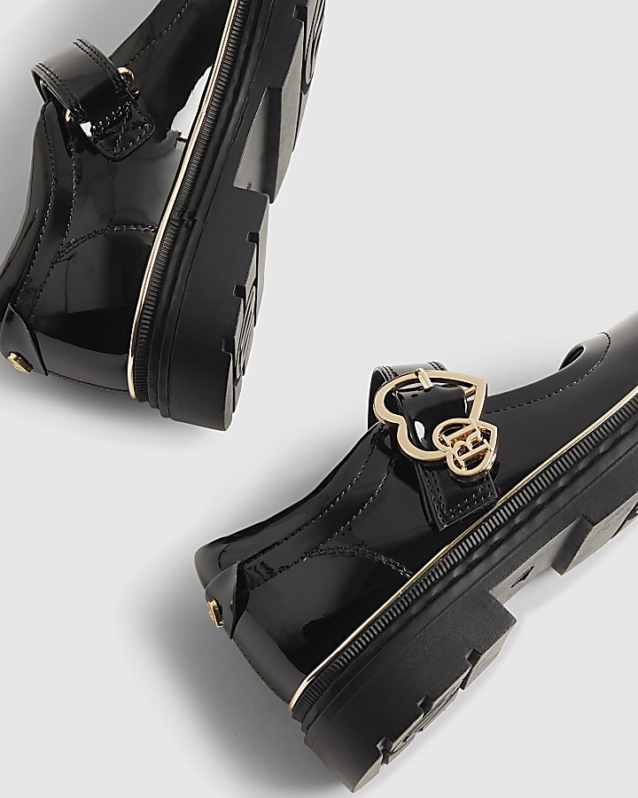 Girls Black Double Heart Mary Jane Shoes