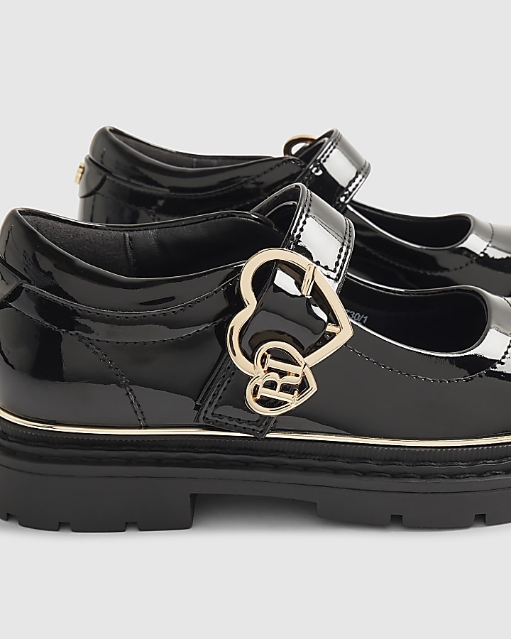 Girls Black Double Heart Mary Jane Shoes