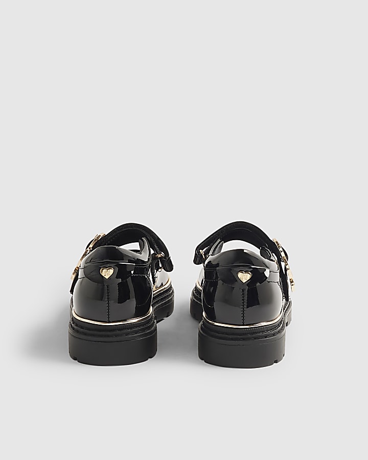 Girls Black Double Heart Mary Jane Shoes