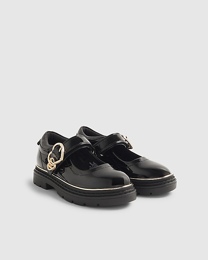 Girls Black Double Heart Mary Jane Shoes