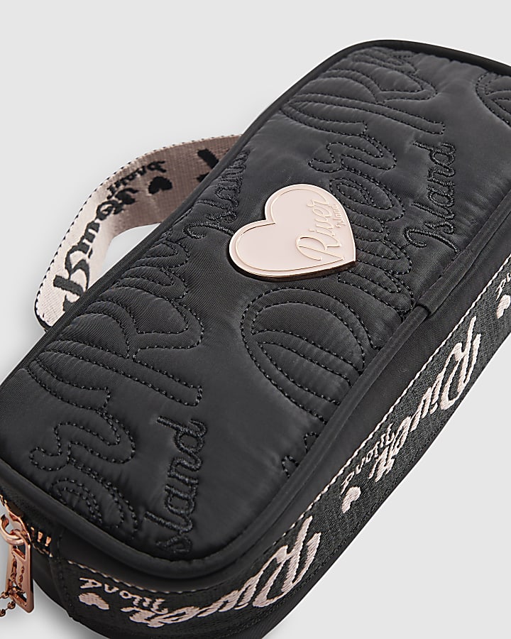 Girls Black Quilted Backpack and Pencil Case