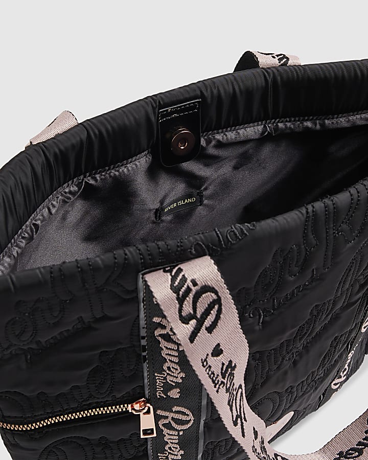 Girls Black Nylon Quilted Shopper Bag