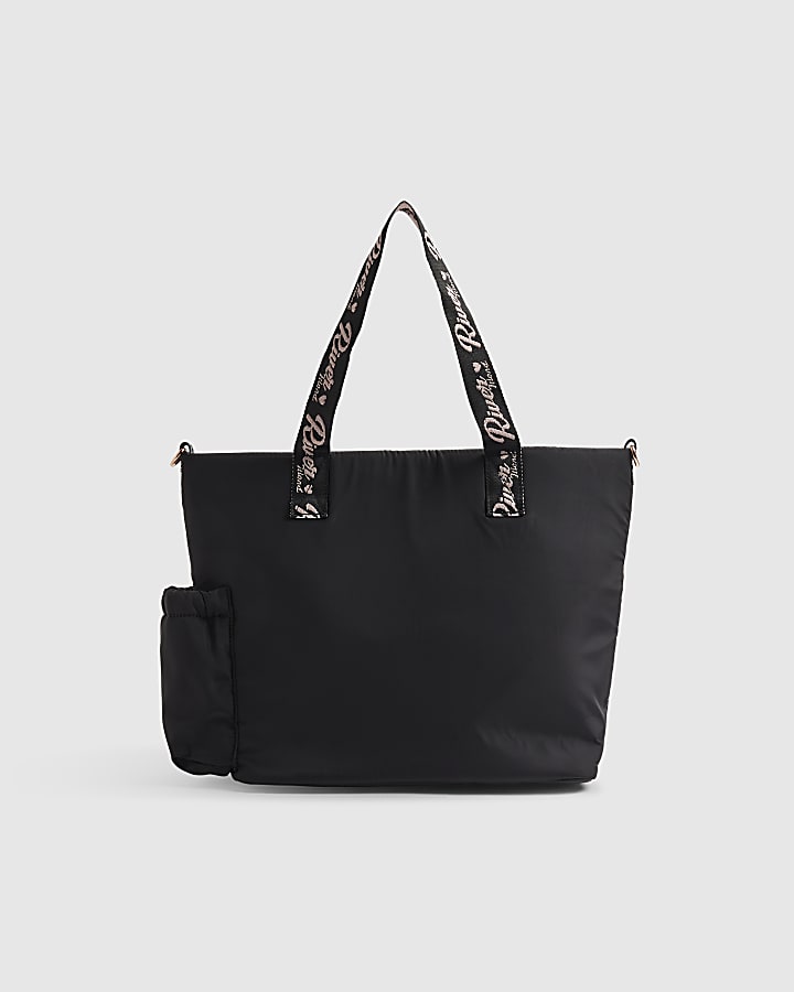 Girls Black Nylon Quilted Shopper Bag