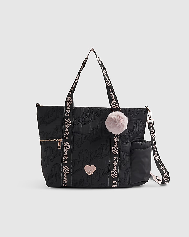 Girls Black Nylon Quilted Shopper Bag
