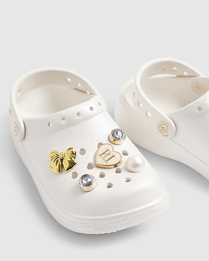 Girls White Charm Clogs