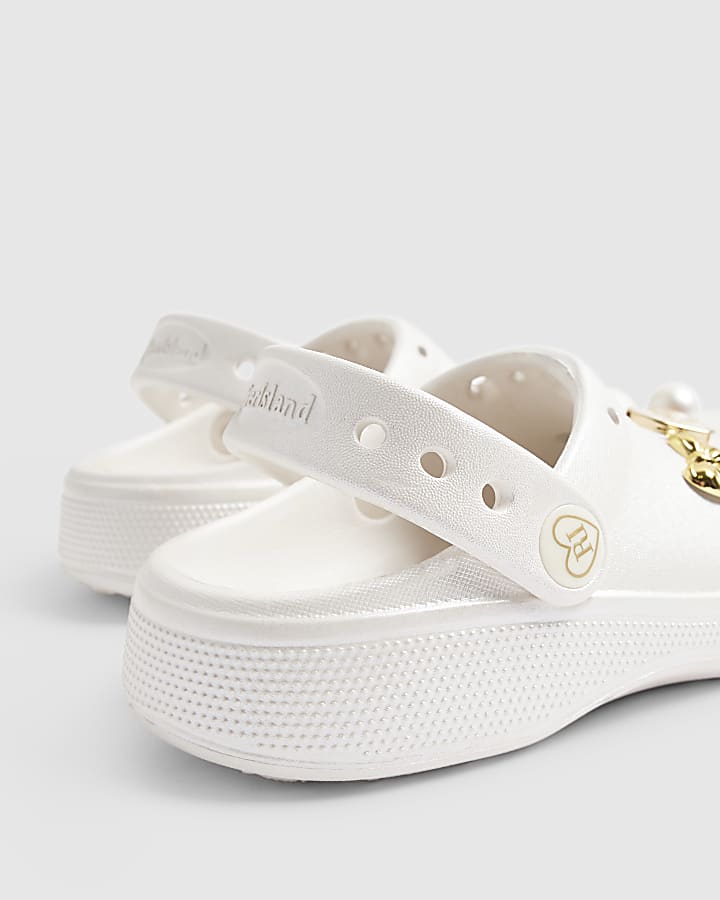 Girls White Charm Clogs