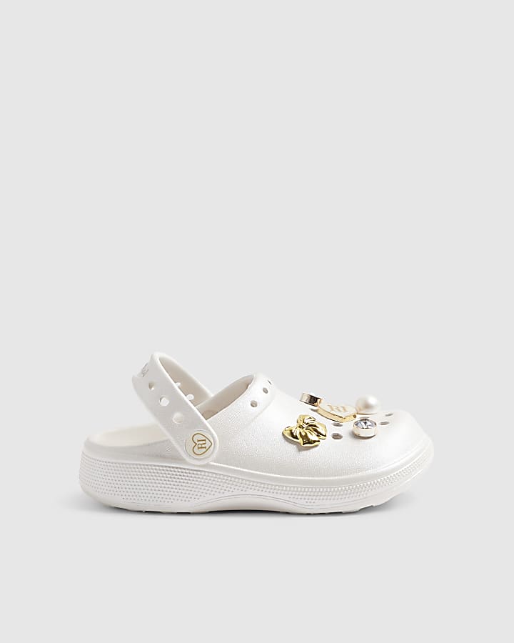 Girls White Charm Clogs