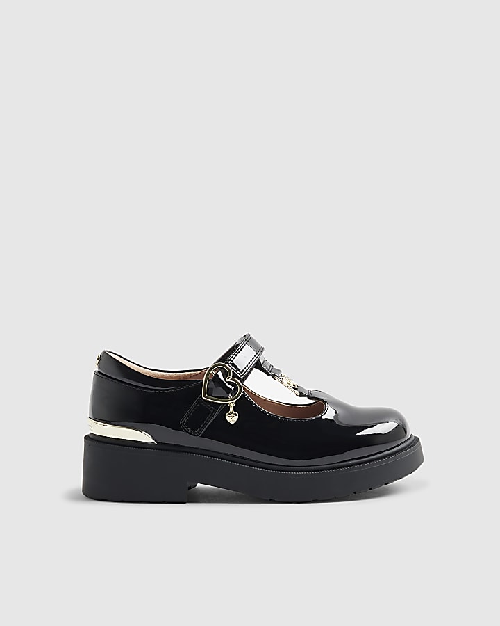 Girls Black Chunky T-Bar Mary Jane Shoes