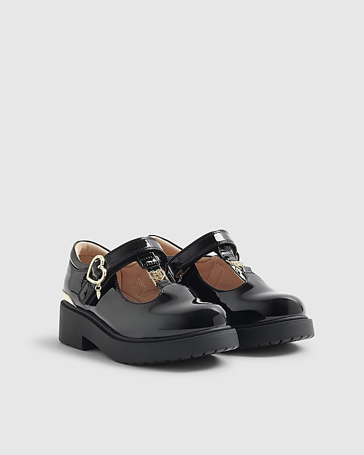 Girls Black Chunky T-Bar Mary Jane Shoes
