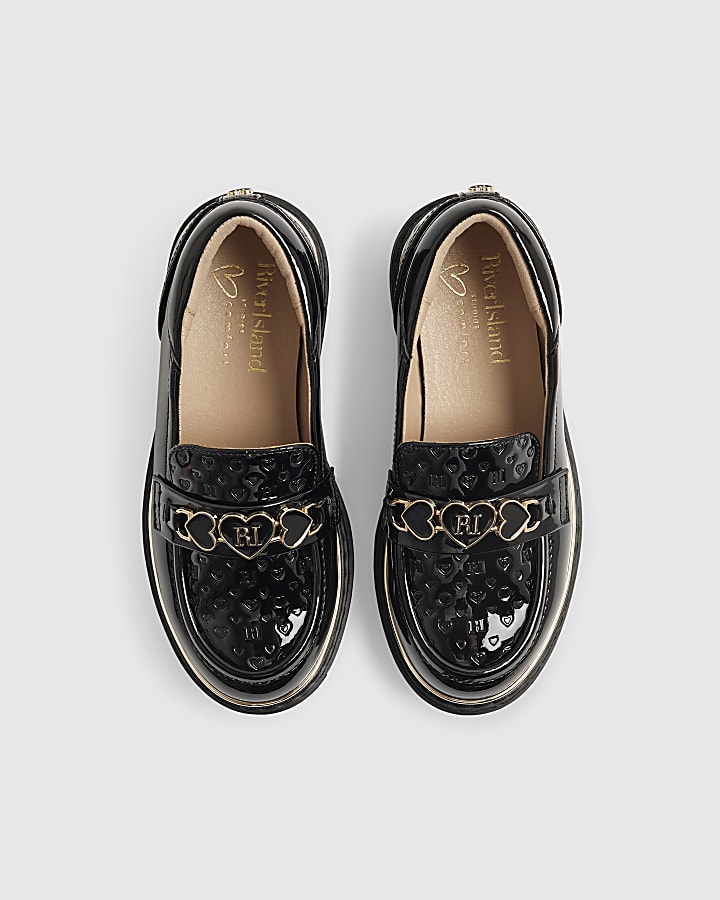 Girls Black Heart Snaffle Loafer Shoes