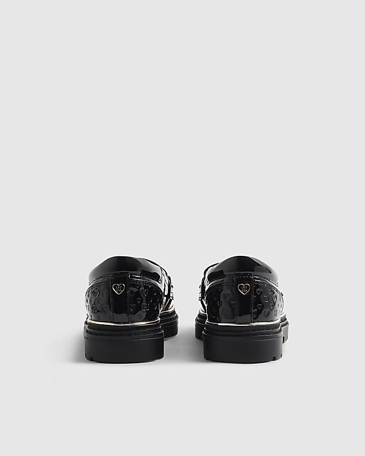Girls Black Heart Snaffle Loafer Shoes