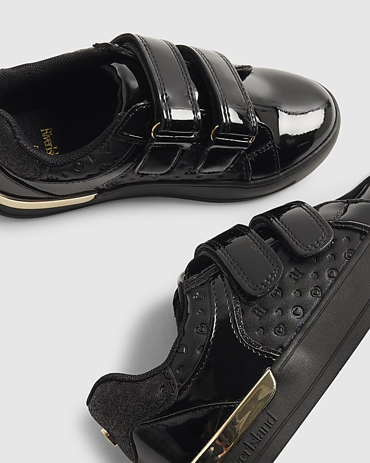 Girls Black Monogram Print Trainers