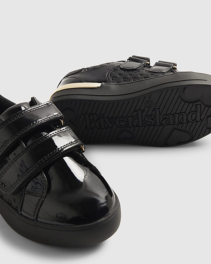 Girls Black Monogram Print Trainers
