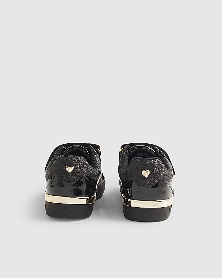 Girls Black Monogram Print Trainers