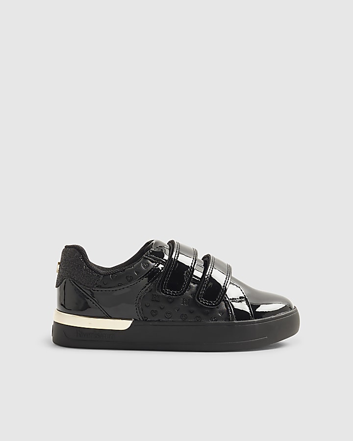 Girls Black Monogram Print Trainers