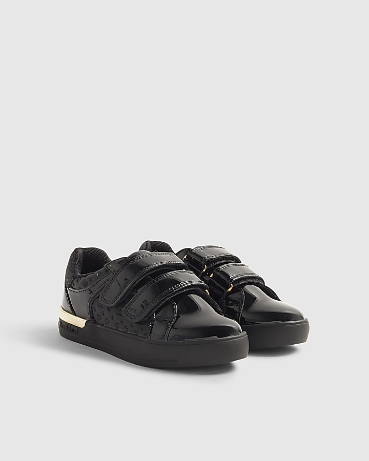 Girls Black Monogram Print Trainers